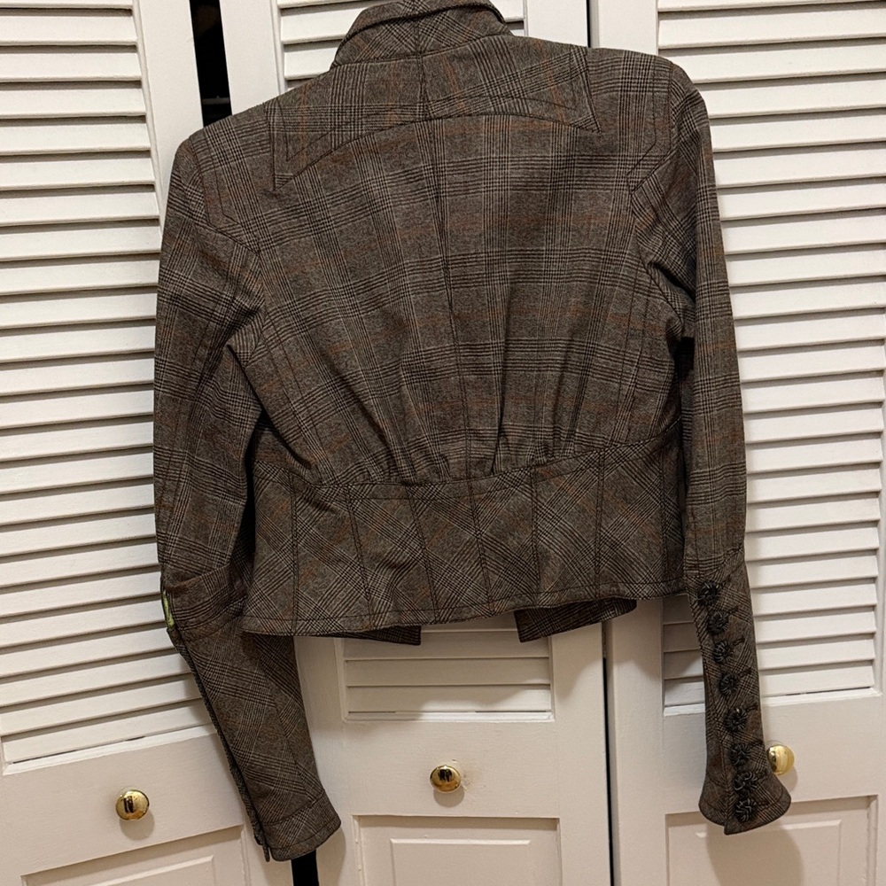 Byron Lars Brown Plaid Blazer with Green Lining size 4 - Picture 5 of 9